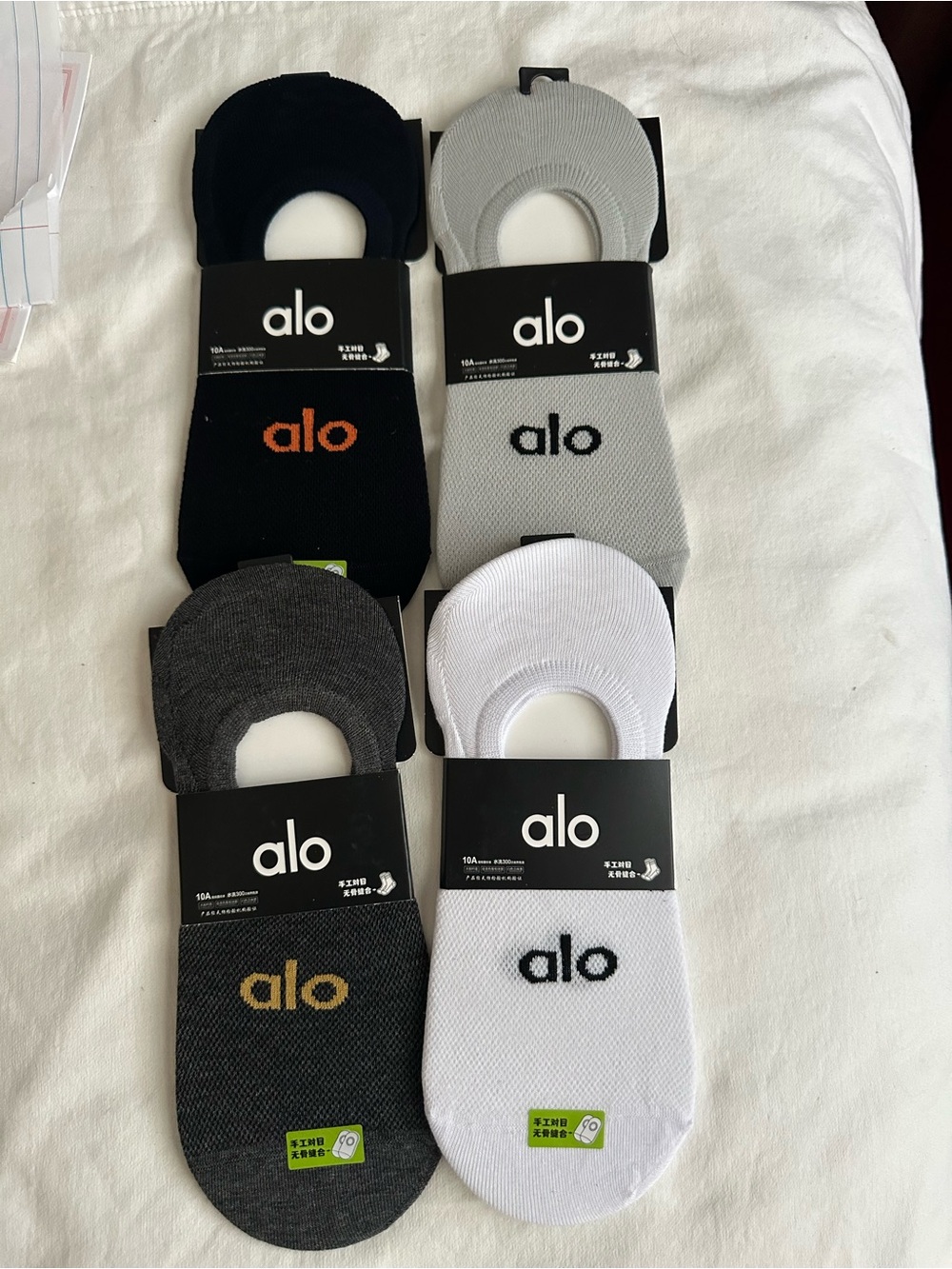 ALO Yoga No-Show Sock 4-Pack in Black, Gray, Charcoal, White